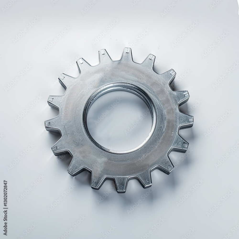 A metallic gear with a circular center and multiple teeth, used in machinery. isolated on white background A metallic gear with a circular center and multiple teeth, used in machinery. isolated on white background