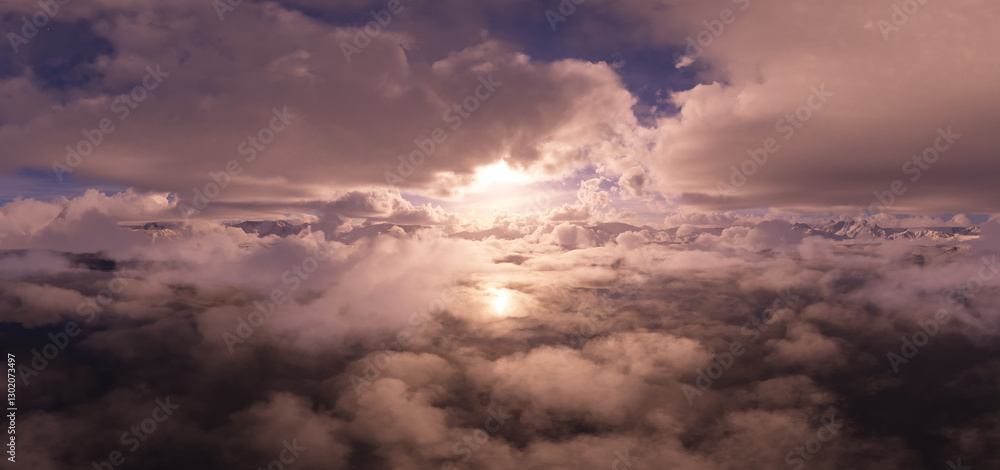Obraz premium Scenic 3D Rendering of Clouds at Sunrise with Majestic Mountain Peaks