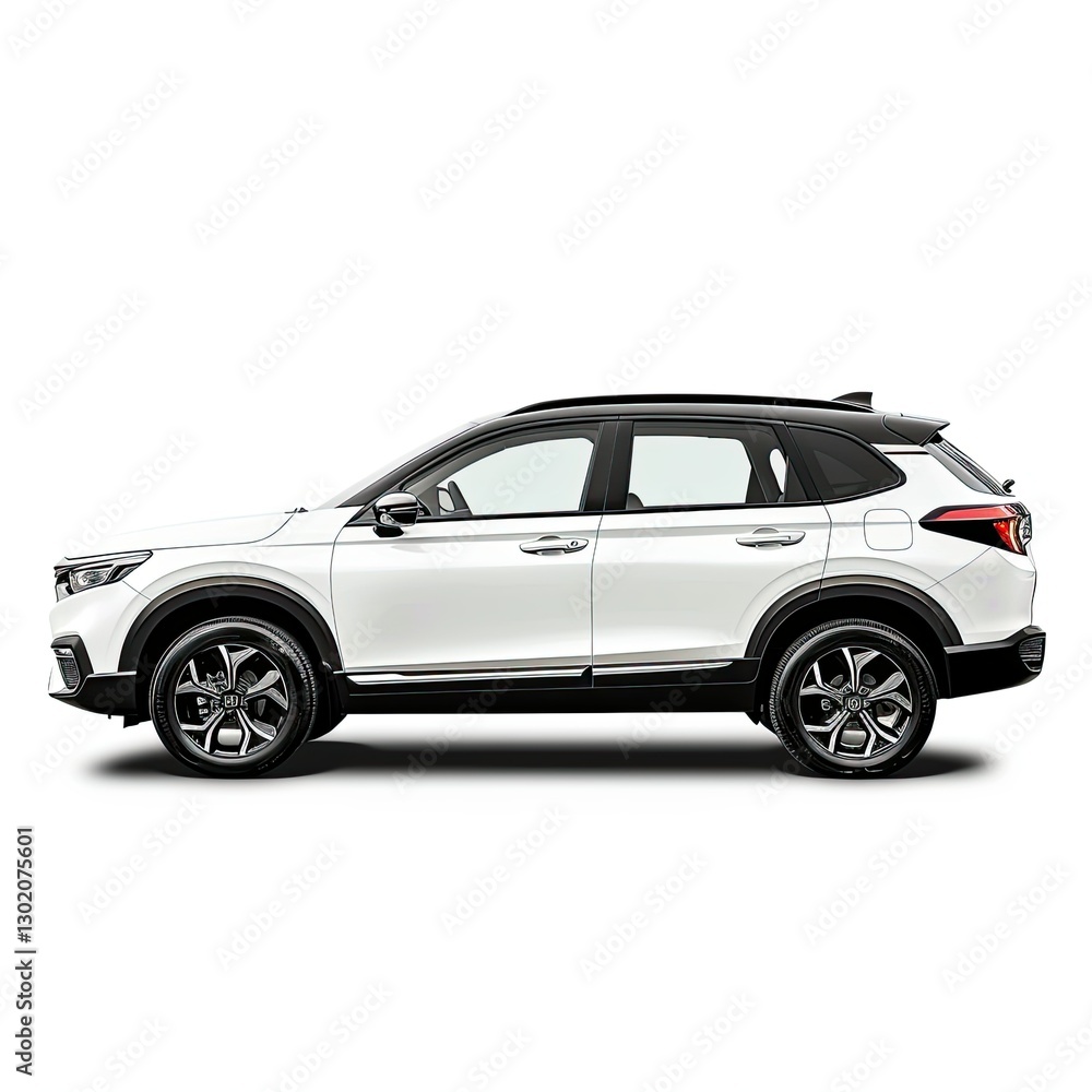 A side view of a modern white SUV showcasing its design and features. isolated on white background A side view of a modern white SUV showcasing its design and features. isolated on white background