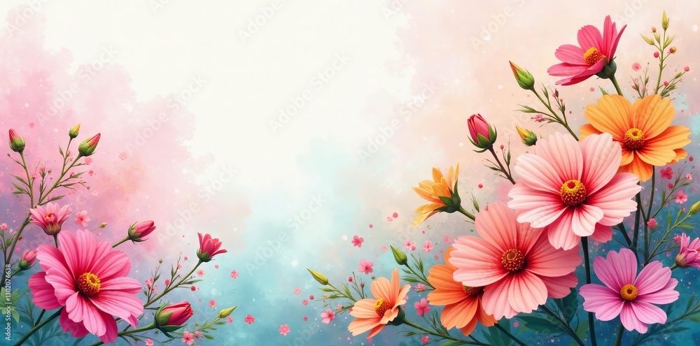 Vibrant summer blooms on a watercolor backdrop, petals, background, nature Vibrant summer blooms on a watercolor backdrop, petals, background, nature