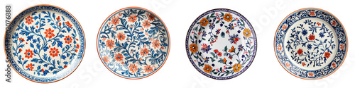 These ornamental Turkish ceramic plates showcase a rich display of vibrant floral patterns and intricate handcrafted designs reflecting the traditional and cultural heritage of Turkish pottery