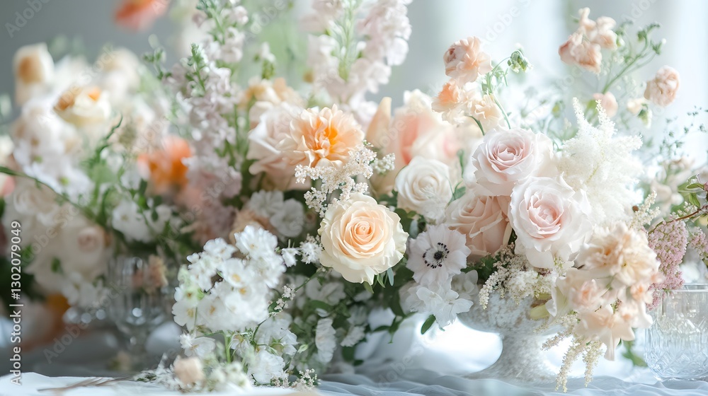 A lush arrangement of many different delicate floral blossoms A lush arrangement of many different delicate floral blossoms