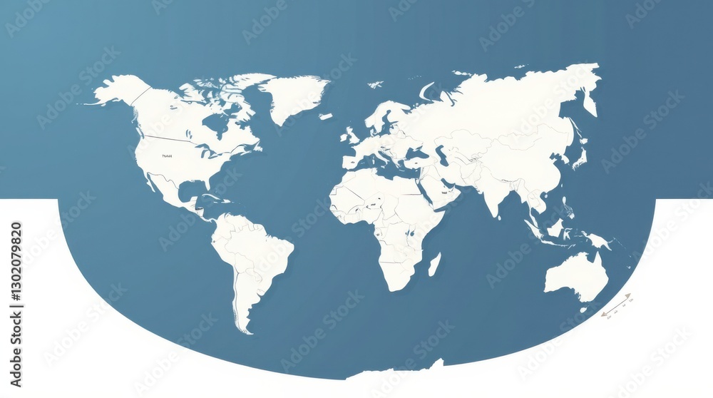Flat world map illustration. White continents and a blue ocean background for educational or design use. Flat world map illustration. White continents and a blue ocean background for educational or design use.