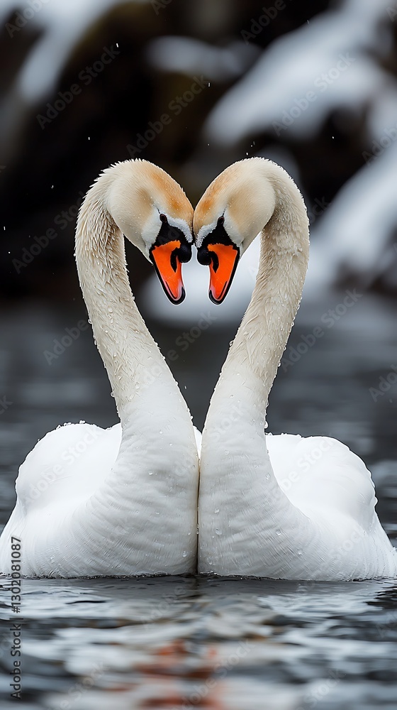 Obraz premium Swans Heart Winter Lake Romance