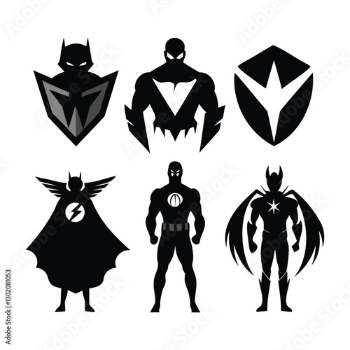 set of Superhero icons silhouette vector illustration isolated on white background