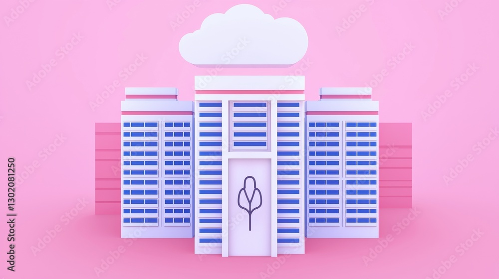 Naklejka premium Cloud Computing Infrastructure concept. Minimalist Architectural Design for Cloud Computing Infrastructure in Healthcare