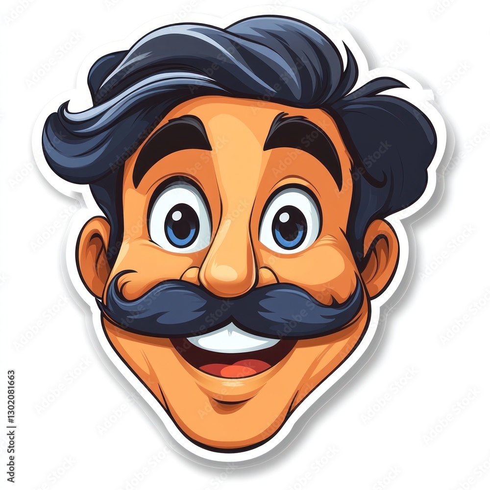 Joyful Mustached Man Cartoon Face Illustration Joyful Mustached Man Cartoon Face Illustration