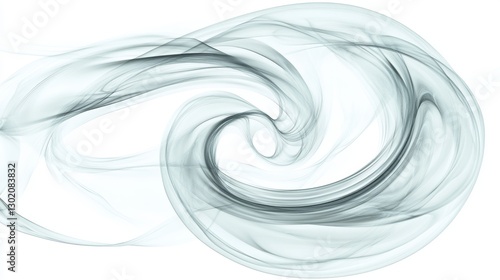 Dynamic vortex of crystalline air currents forming perfect logarithmic spiral, multiple layers of transparent flowing ribbons with subtle white highlights, delicate particle streams following spiral