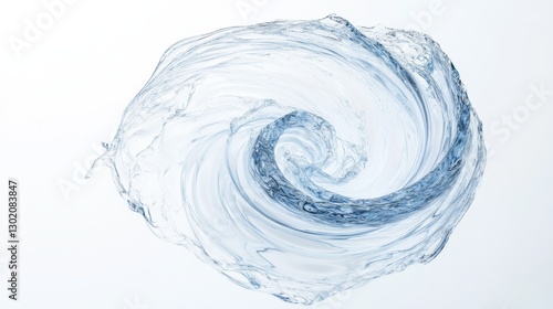 Dynamic vortex of crystalline air currents forming perfect logarithmic spiral, multiple layers of transparent flowing ribbons with subtle white highlights, delicate particle streams following spiral