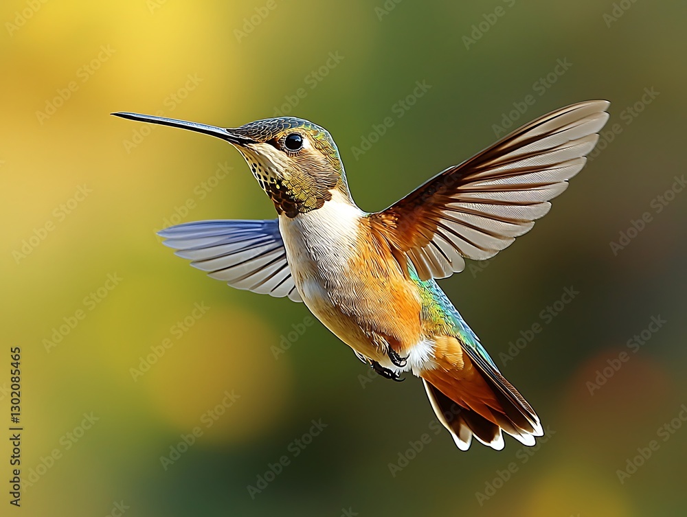 Fototapeta premium Hummingbird in Flight, Garden Bloom
