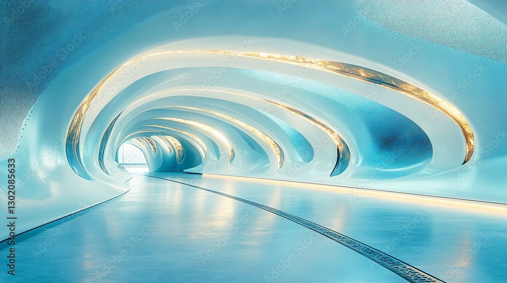Fototapeta premium Futuristic blue tunnel with glowing curves.
