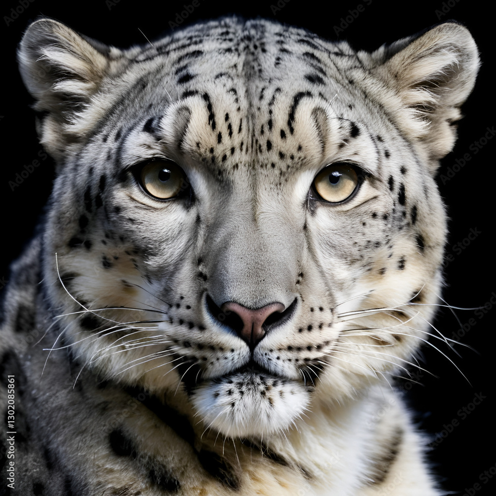 Naklejka premium Snow leopard against black background.