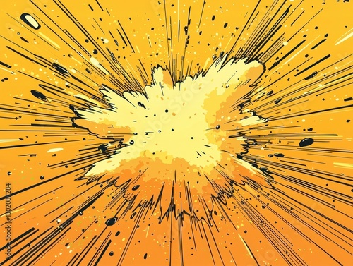 Dynamic Yellow Burst Background in Comic Style with Explosion Effects and Radiating Lines for Graphic Design Projects