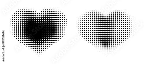 Set of Black dot halftone in Heart shape, Vector element.