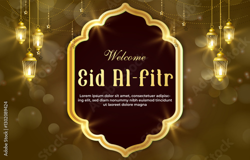 welcome eid al fitr mubarak template banner with beautiful islamic ornament with yellow background design 97