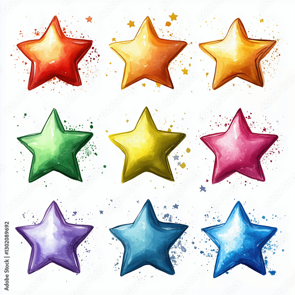 Obraz premium Colorful Stars Illustration: Vibrant and Whimsical Design with Bright Artistic Elements