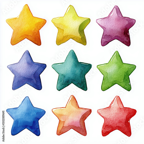 Colorful Watercolor Star illustration Set: Playful & Vibrant Decoration for Kids photo