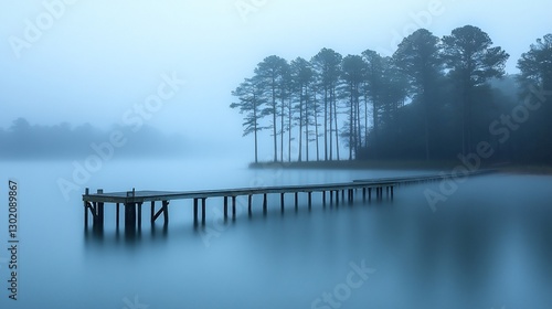 Wallpaper Mural Misty lake pier, tranquil morning scene Torontodigital.ca