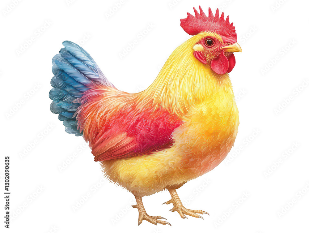 Fototapeta premium Striking colorful rooster on black, a portrait of majestic bird with vibrant plumage