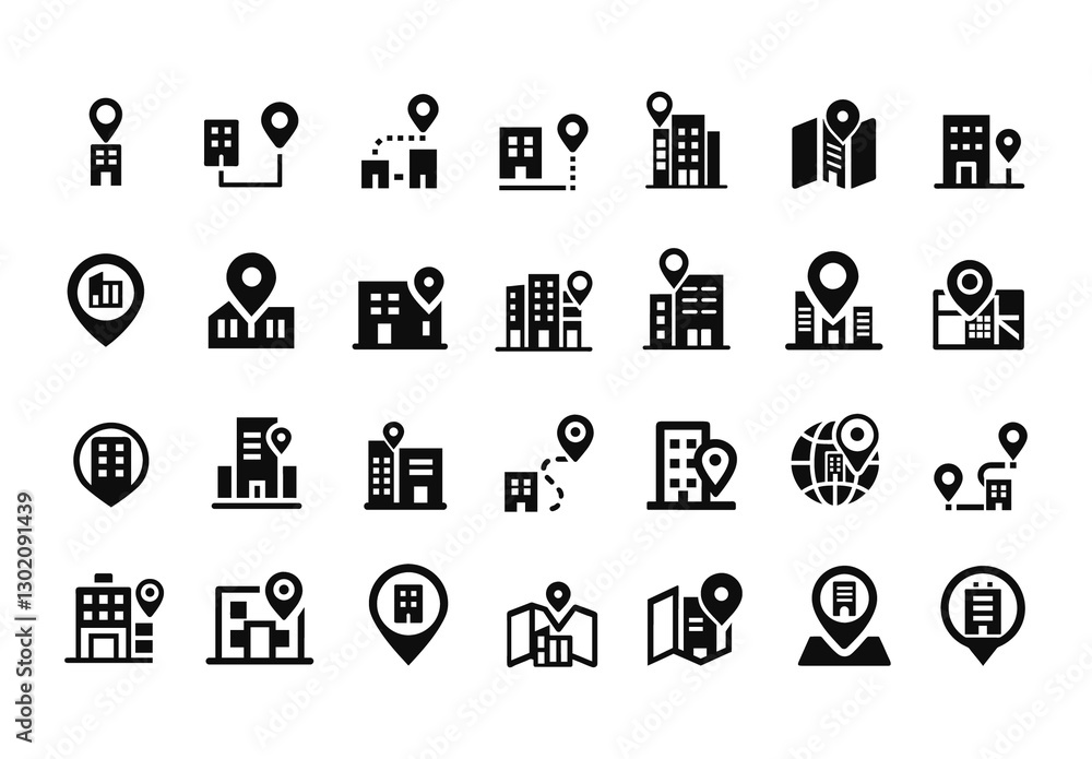 Address Office Icon Black Office Location Address Navigation Icons Set Stock Template ...