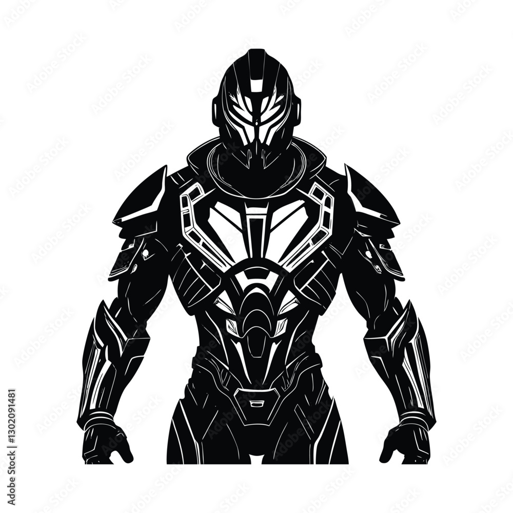 Obraz premium futuristic ai enhanced soldier silhouette vector art illustration