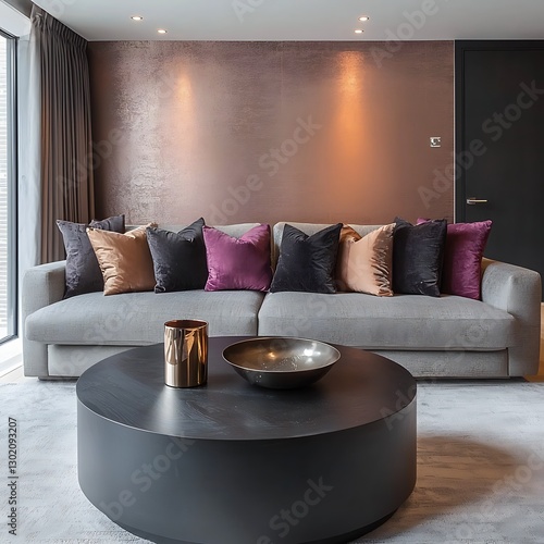 Modern Living Room Rose Gold Accent Wall