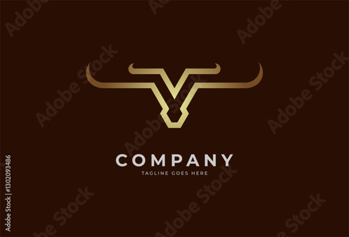 nitial V horn Logo, minimalist letter V with horn design logo in gold color, vector illustration