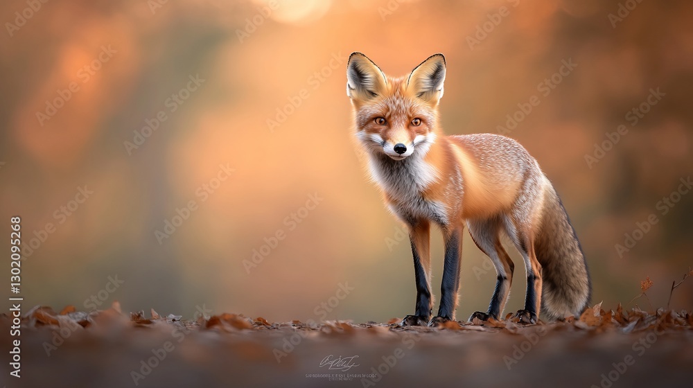 Fototapeta premium Red Fox Autumn Forest Sunset Portrait