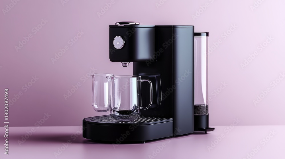 Black Espresso Machine on Pink Background Black Espresso Machine on Pink Background