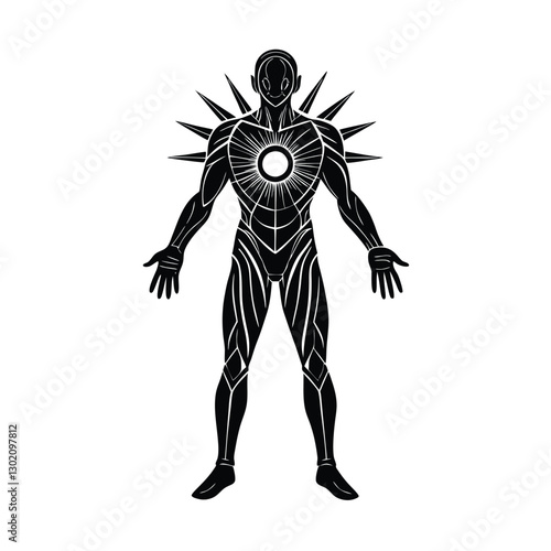 black and white advanced ai humanoid isolated on white