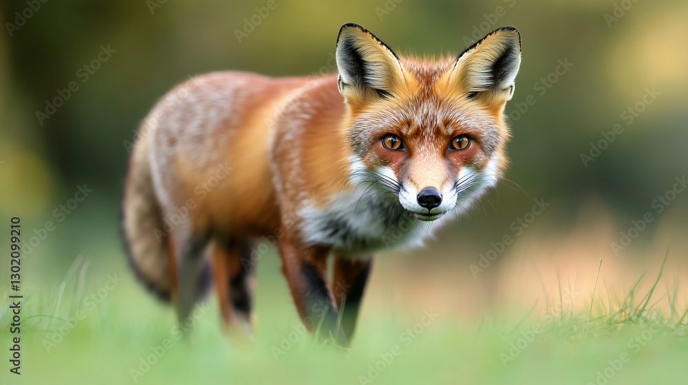 Naklejka premium Red Fox Walking in Autumn Meadow