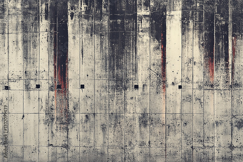 Weathered concrete wall with peeling paint and rust stains, showcasing urban decay and texture