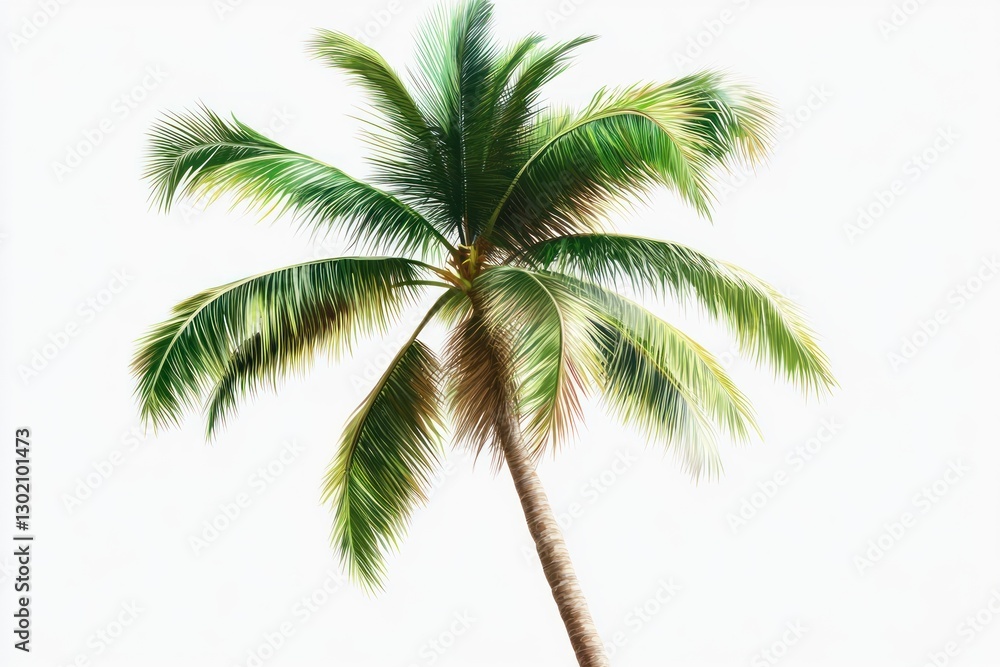 Lush green coconut palm tree isolated on white background. Lush green coconut palm tree isolated on white background.