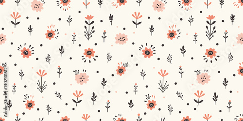 Cute flower vintage in a seamless pattern, soft pastels for a dreamy aesthetic