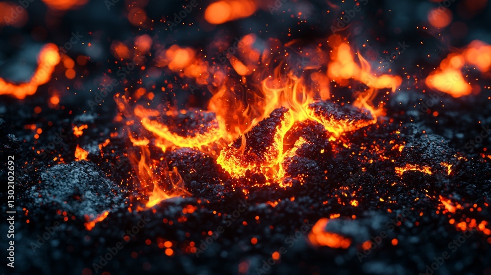 Fiery Lava Flow Igniting the Dark Landscape Fiery Lava Flow Igniting the Dark Landscape