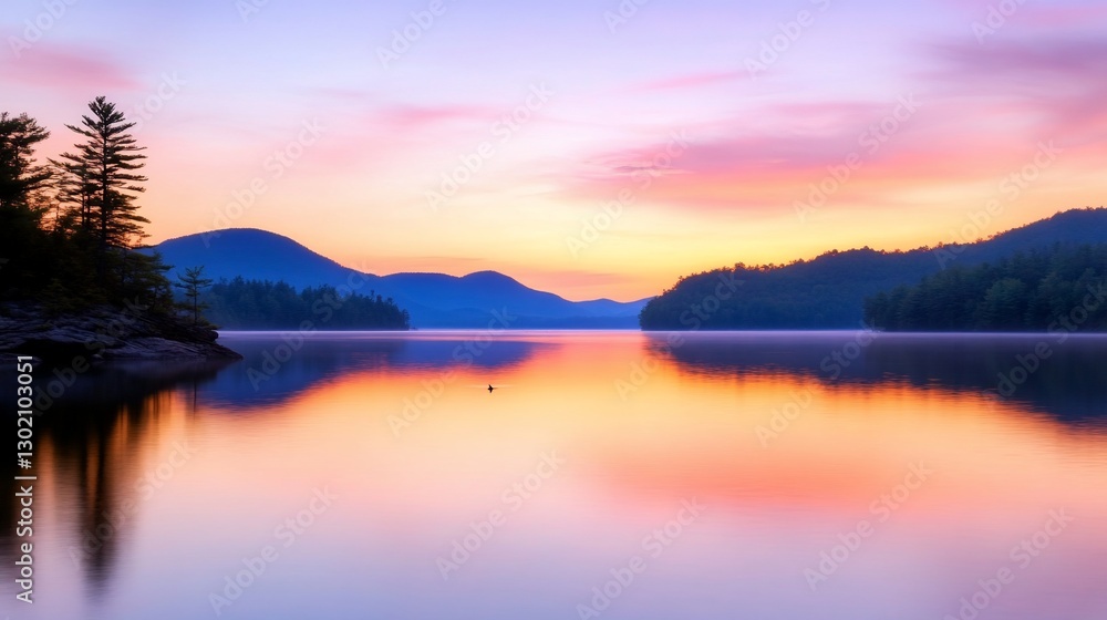 Fototapeta premium Serene sunrise over mountain lake reflection