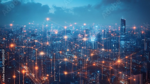 Wallpaper Mural Connected Cityscape at Night with Network of Glowing Data Points Torontodigital.ca