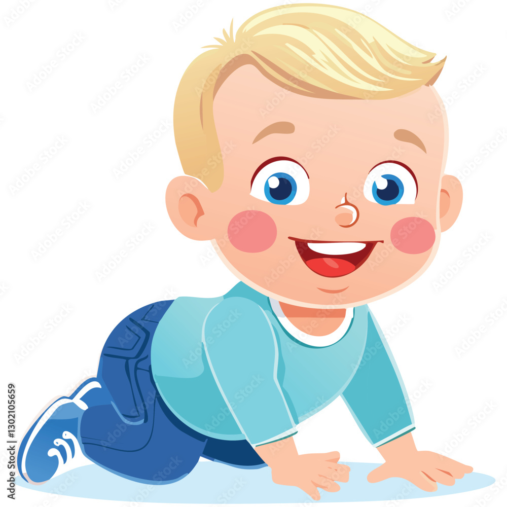 Illustration of a happy baby crawling on the floor Illustration of a happy baby crawling on the floor
