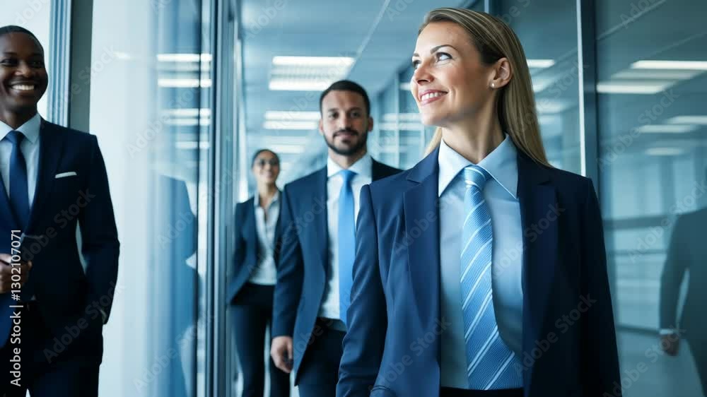 Professional Business People Walking Confidently in a Modern Office Environment Professional Business People Walking Confidently in a Modern Office Environment