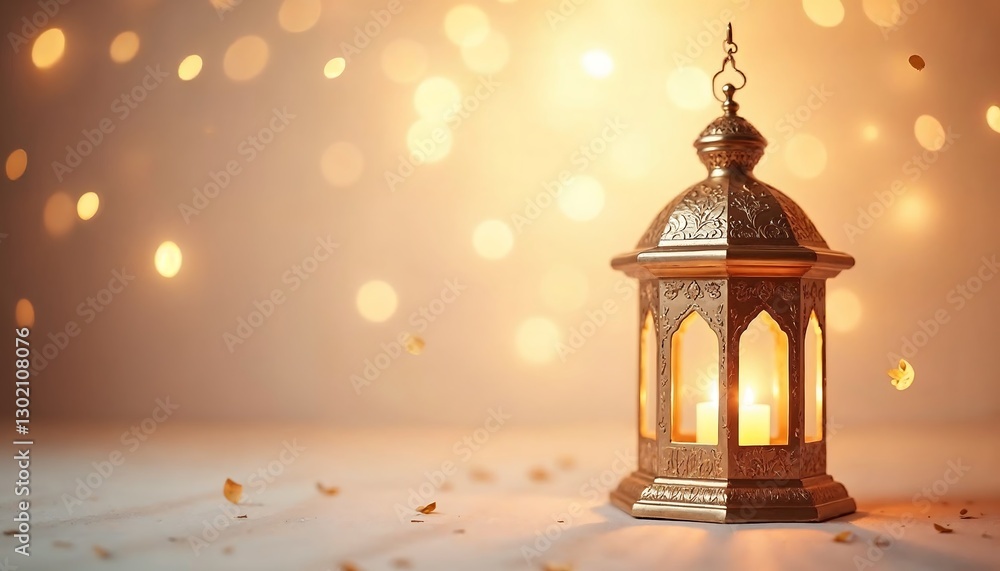 Golden lantern glowing with warm light, perfect for Ramadan and festive celebrations Golden lantern glowing with warm light, perfect for Ramadan and festive celebrations