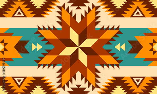 Native American geometric star pattern, Navajo fabric pattern, zigzag triangle pattern, Aztec, Apache, Mexican, abstract vector pattern, design for fabric, clothing, blankets, rugs, weaving.