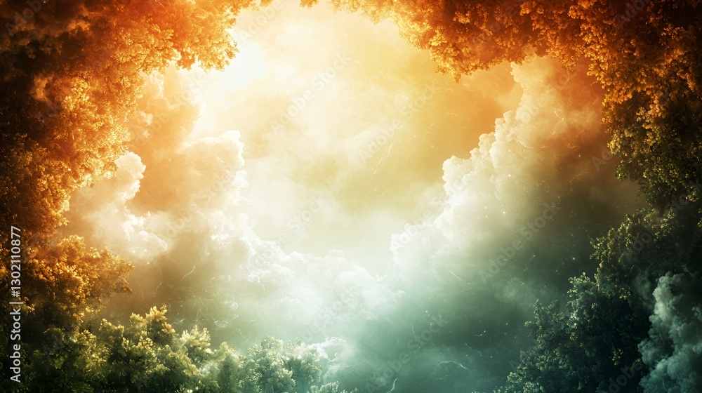 Fototapeta premium Dreamlike Night Sky with Glowing Clouds and Trees