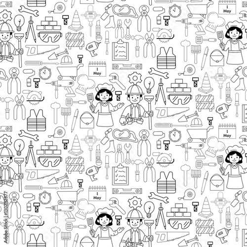 labor day doodle seamless pattern background