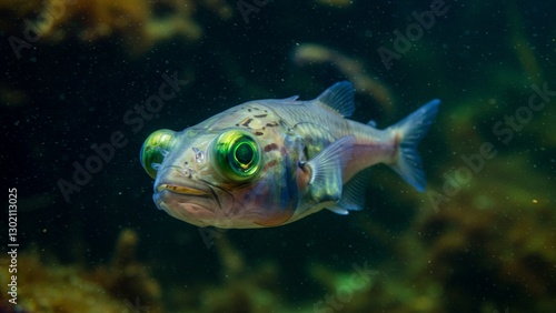Mysterious Barreleye Fish with Transparent Head in Deep Ocean