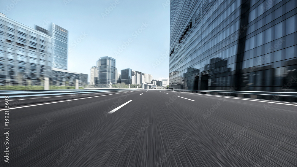 Deep perspective asphalt road in the city glass curtain wall building Deep perspective asphalt road in the city glass curtain wall building