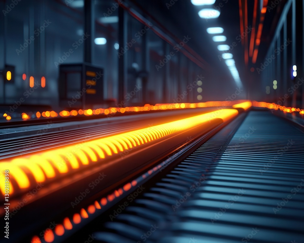 Steel rolling mill with glowing hot sheets passing through rollers Steel rolling mill with glowing hot sheets passing through rollers