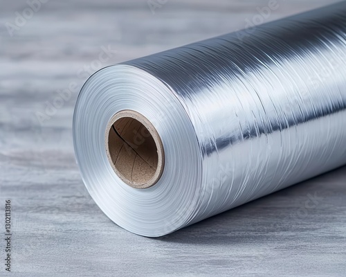 Aluminum foil being rolled into ultrathin sheets photo