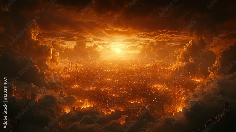 Fiery Cityscape: A Sunset Apocalypse Fiery Cityscape: A Sunset Apocalypse