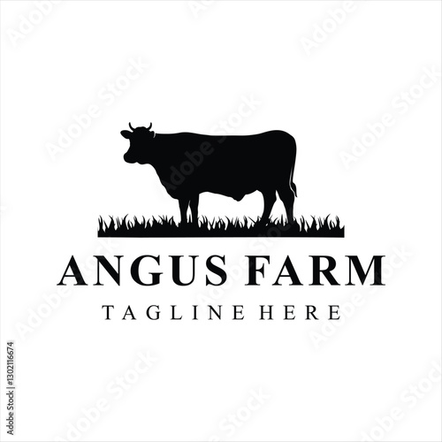 Retro Vintage Angus farm  Cattle, Livestock Beef logo design vector