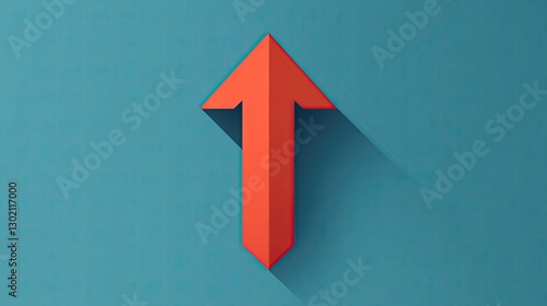 Stylish red arrow pointing upwards on blue background.